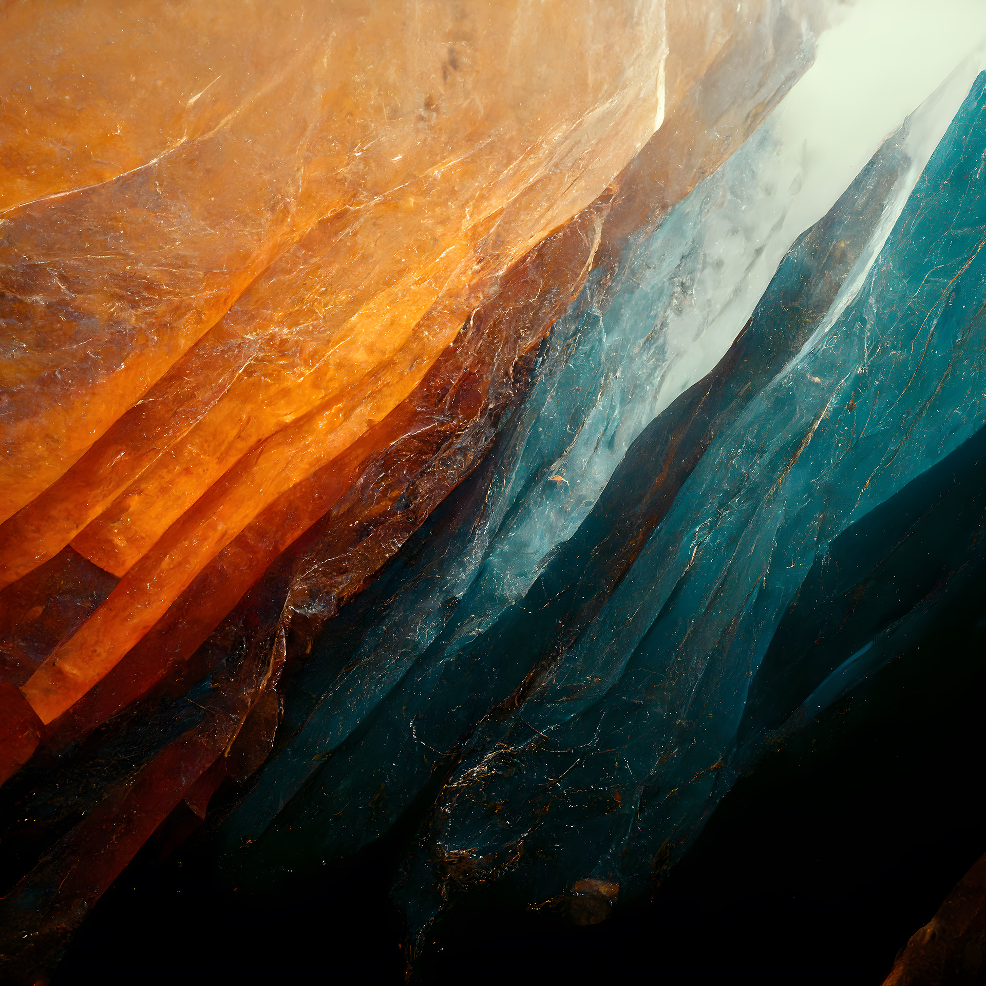 orange and blue crystal formation